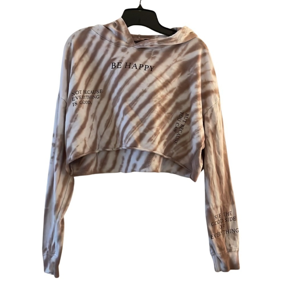 Faded Rose "Be Happy" Tie-Dye Cropped Hoodie - Size Large